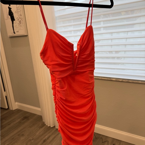 Pink Ruched Spaghetti-Strap Dress - Picture 1 of 4